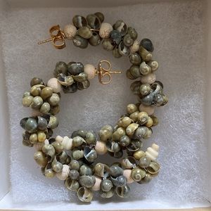 Brinker and Eliza green and cream shell earrings. NEVER WORN